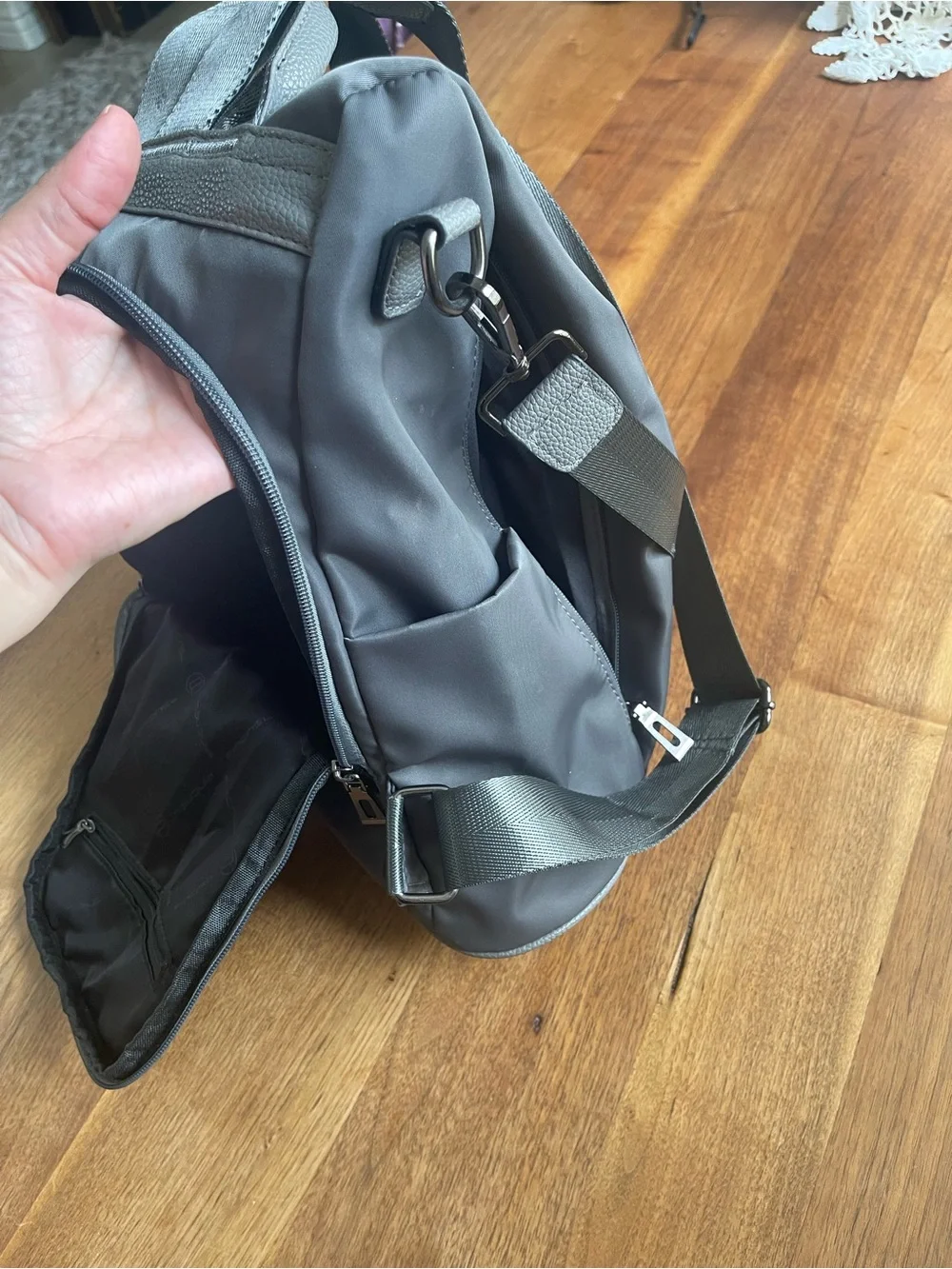 Convertible Grey Two-Tone Backpack Tote - Women's Bag